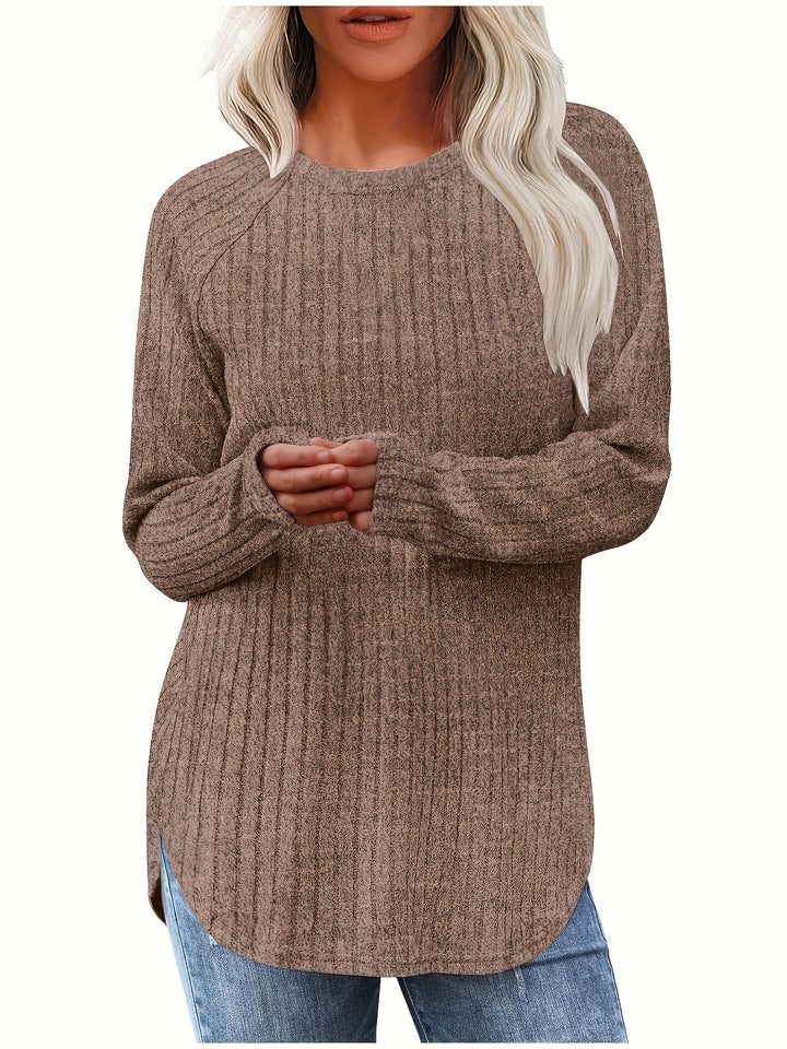 Sophie | Effen kleur geribbeld T-shirt met lange mouwen