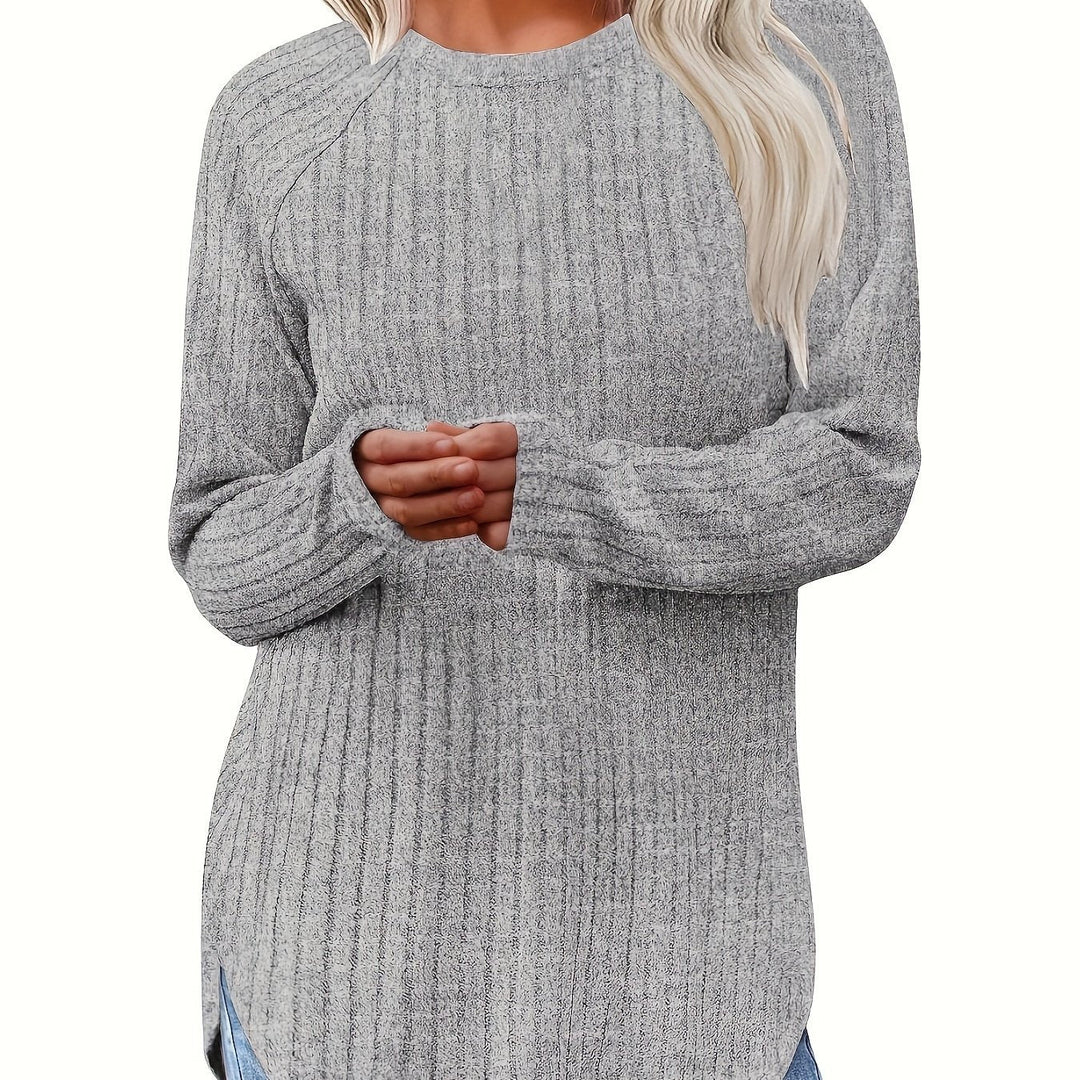 Sophie | Effen kleur geribbeld T-shirt met lange mouwen