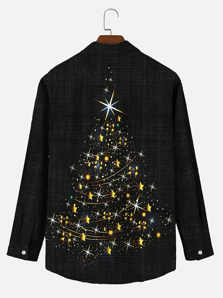 Stan | Glanzend kerstboomprint heren overhemd met lange mouw