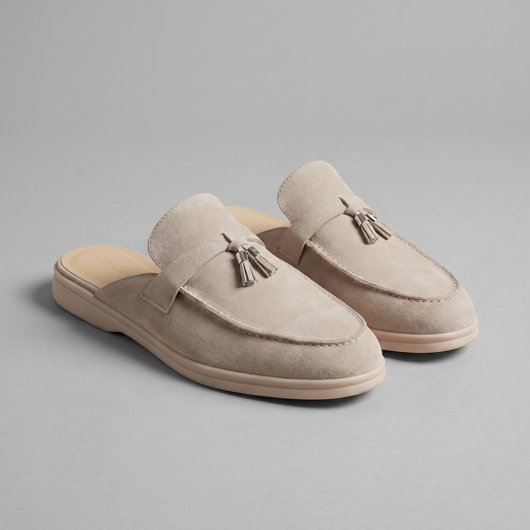 Suede Loafer Mules Heren Metal Buckle Open Heel Casual