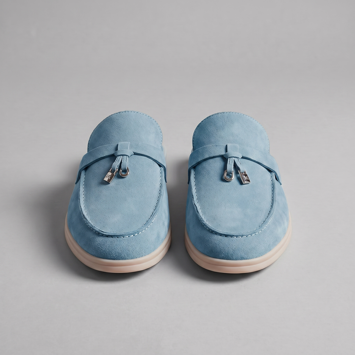 Suede Loafer Mules Heren Metal Buckle Open Heel Casual