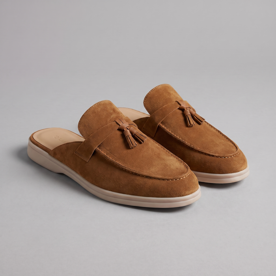 Suede Loafer Mules Heren Metal Buckle Open Heel Casual