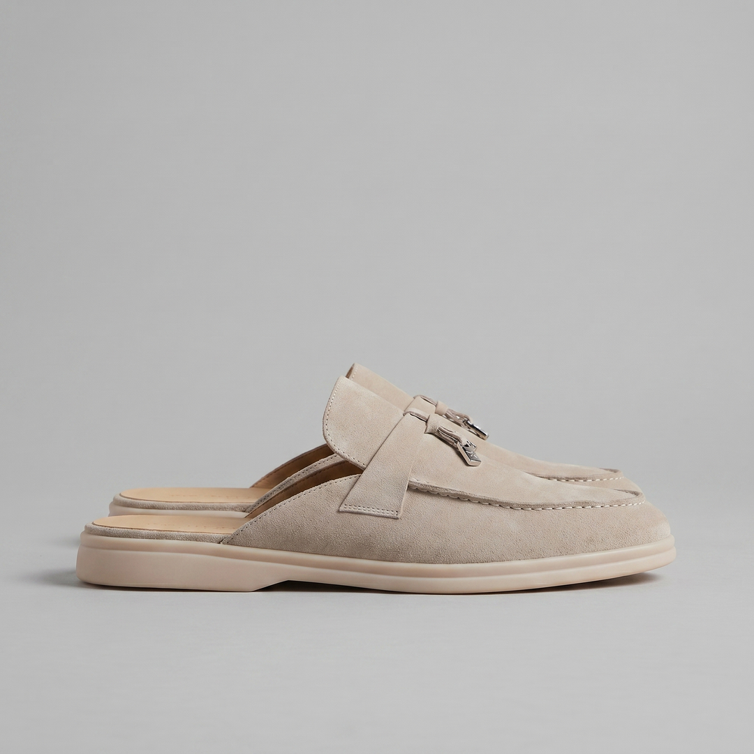Suede Loafer Mules Heren Metal Buckle Open Heel Casual