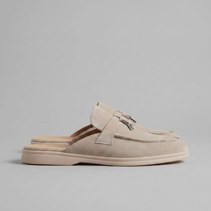 Suede Loafer Mules Heren Metal Buckle Open Heel Casual