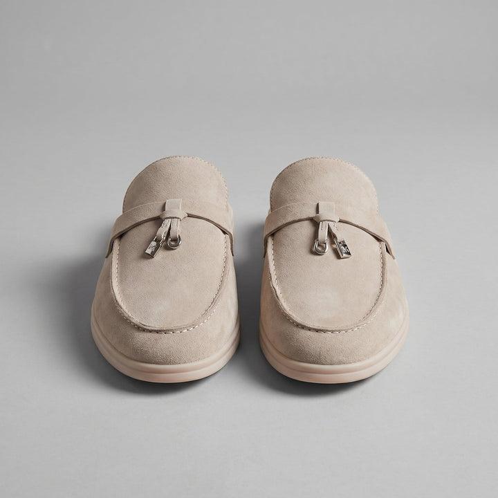 Suede Loafer Mules Heren Metal Buckle Open Heel Casual
