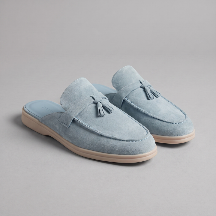 Suede Loafer Mules Heren Metal Buckle Open Heel Casual