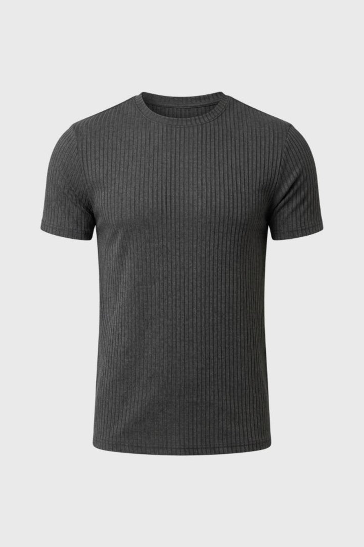 T-Shirt Heren - Geribde Slim Fit | Ronde Hals
