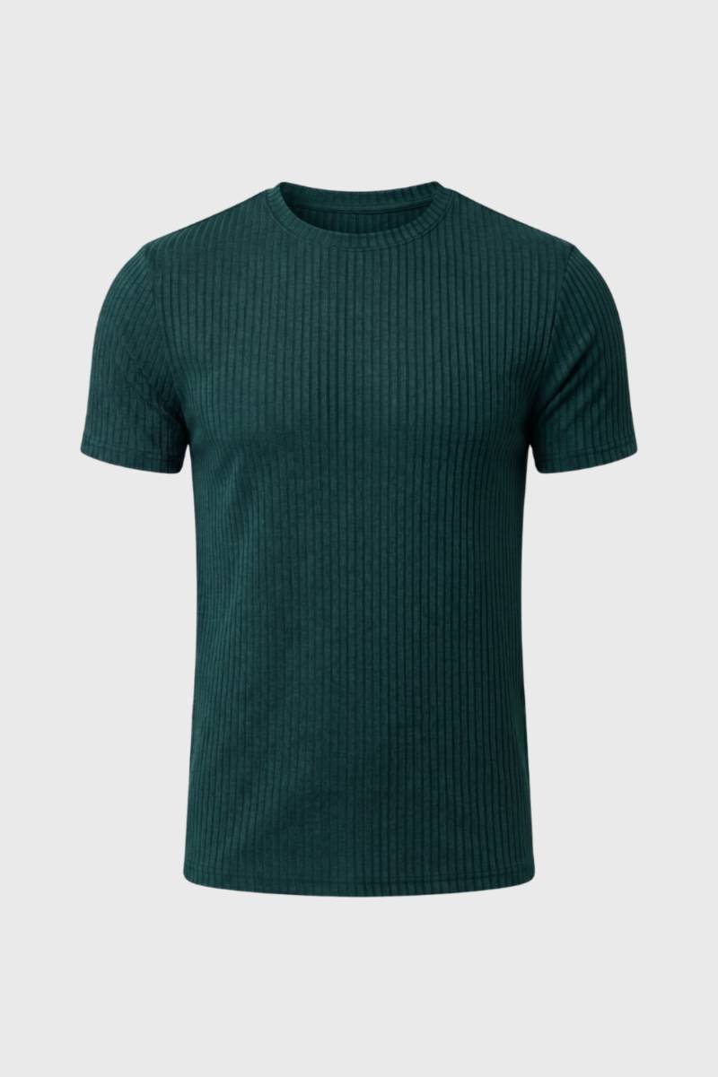 T-Shirt Heren - Geribde Slim Fit | Ronde Hals