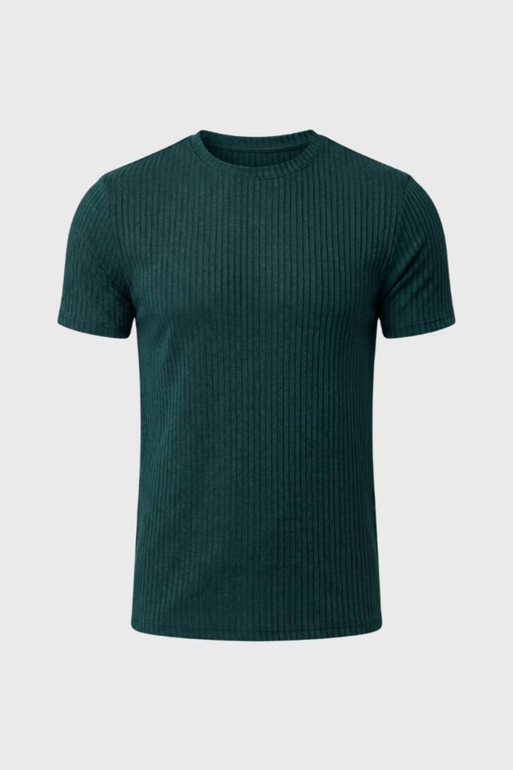 T-Shirt Heren - Geribde Slim Fit | Ronde Hals