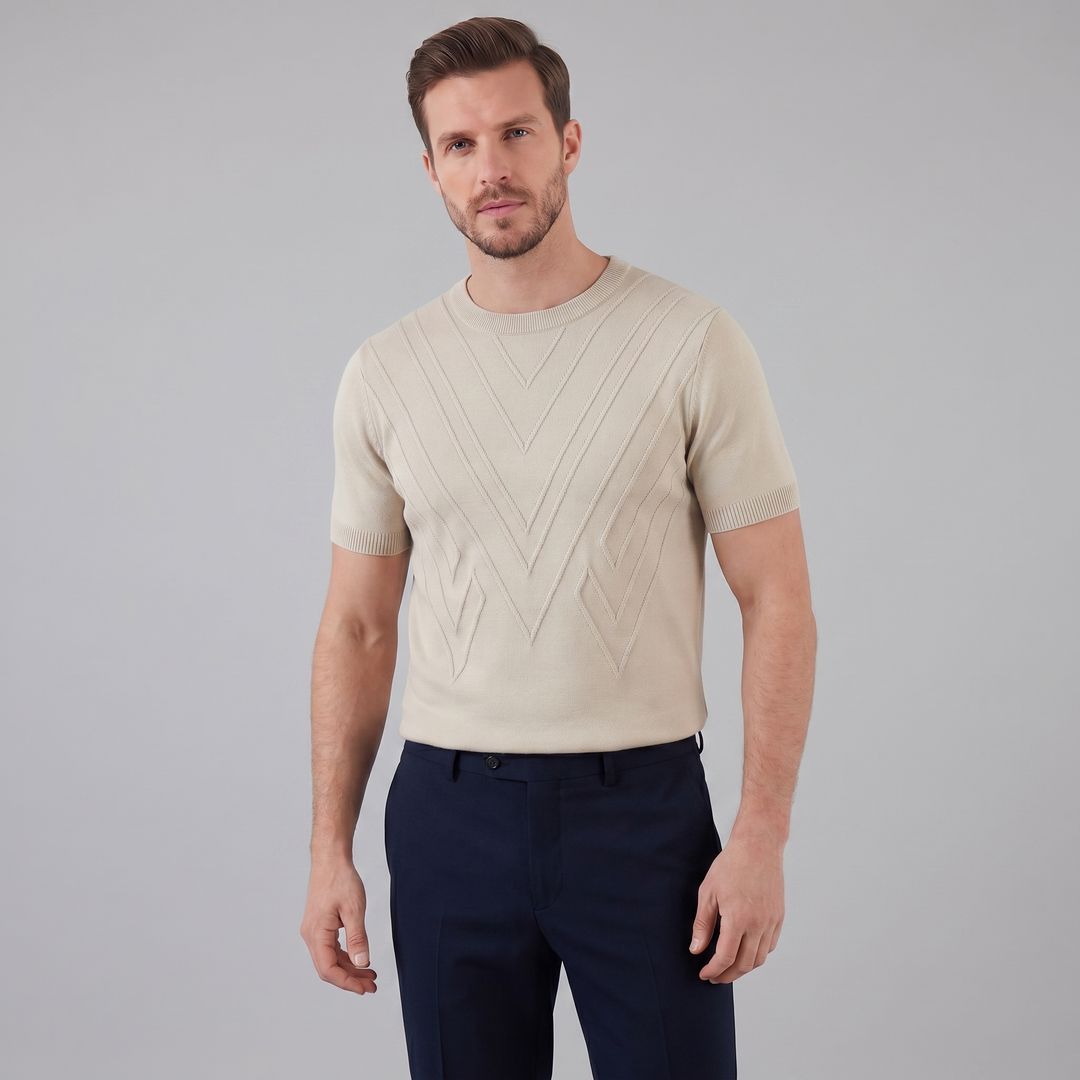 T-Shirt Heren Lange Mouwen Casual Textuur Crew Neck