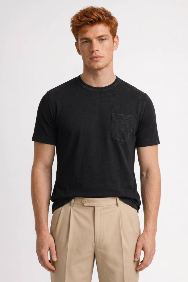 T-Shirt Heren - Vintage Washed met Borstzak | Relaxed Casual