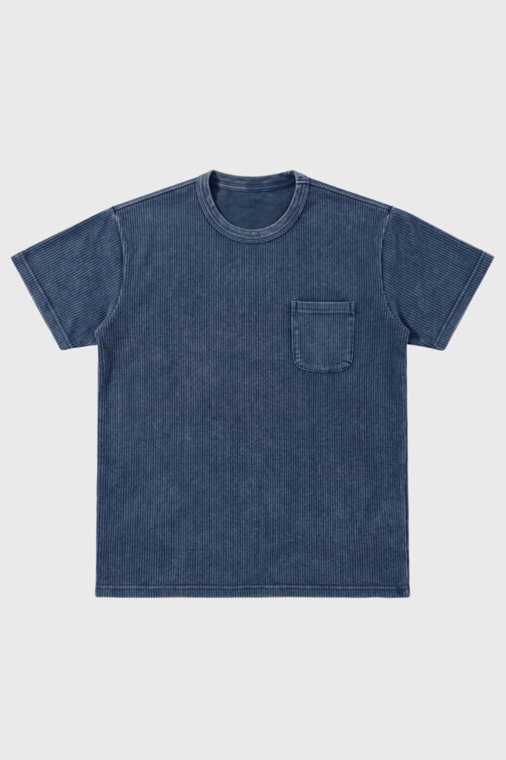 T-Shirt Heren - Vintage Washed met Borstzak | Relaxed Casual