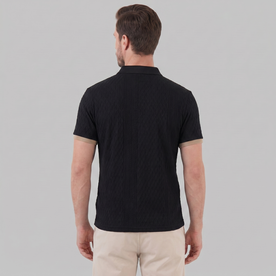 Textured Poloshirt Heren Contrast Kraag Tailored Fit