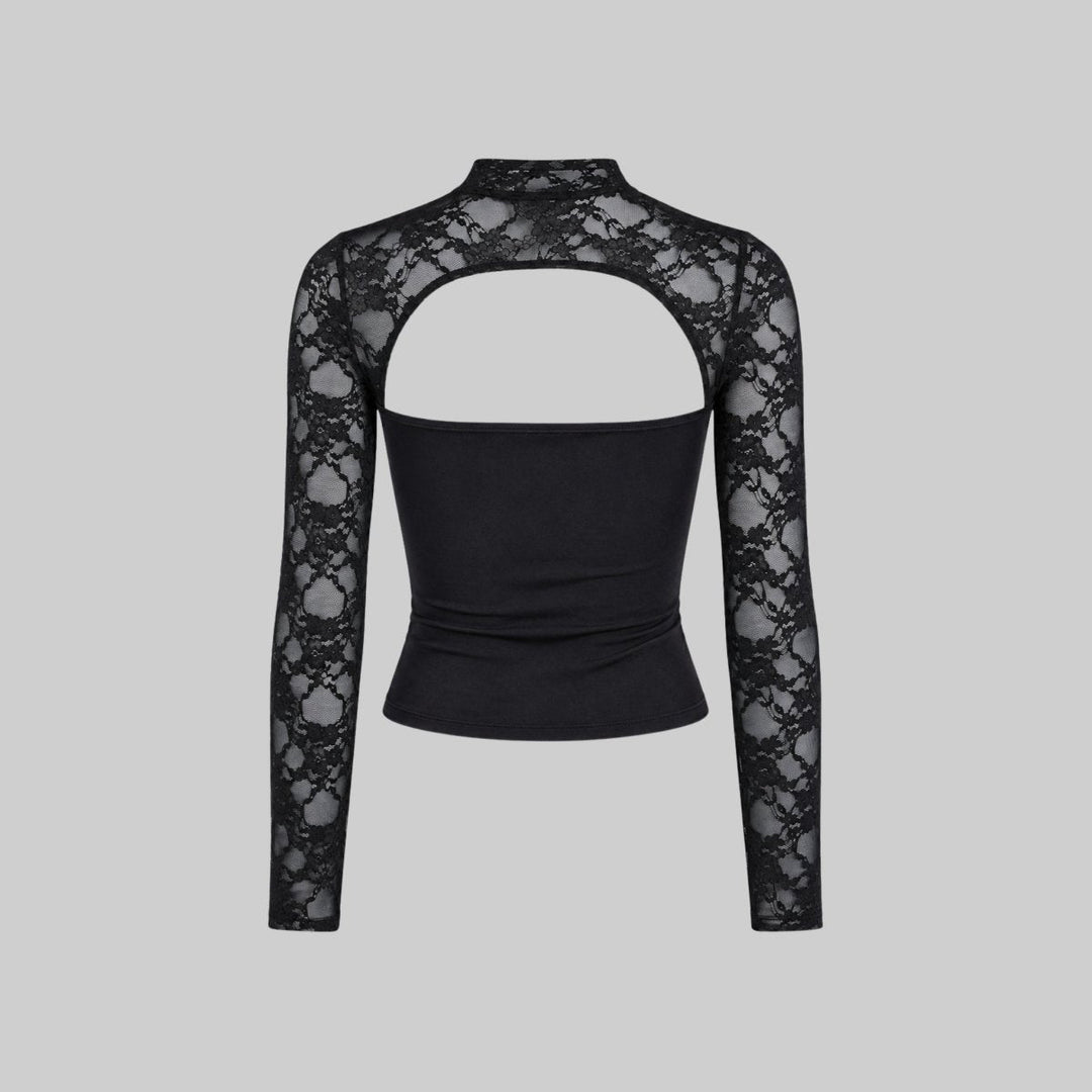 Top Dames Kant Cutout Mock Neck Flare Mouwen