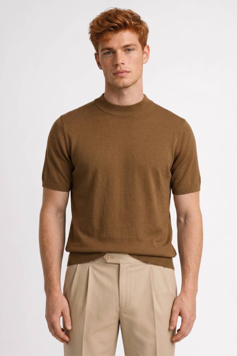 T-Shirt Heren - Fijngebreid Korte Mouw met Opstaande Kraag | Casual