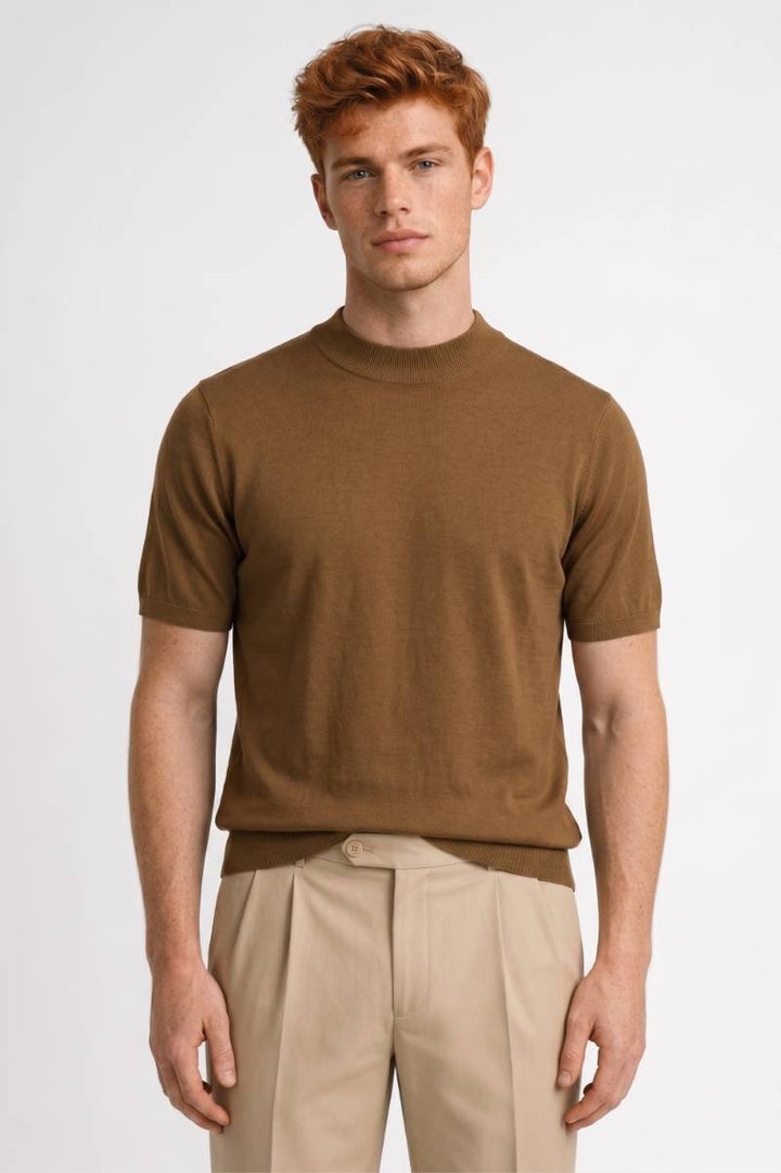 T-Shirt Heren - Fijngebreid Korte Mouw met Opstaande Kraag | Casual
