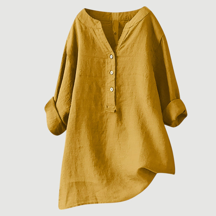 Luchtige Dames Tuniek Blouse Met V Hals En Knoopsluiting