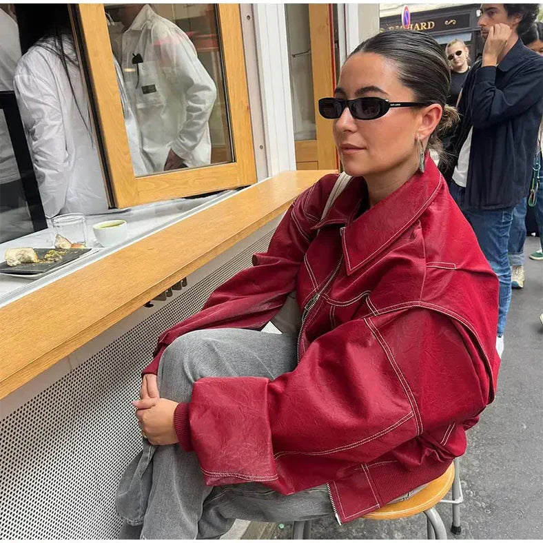 Zara - Oversized rode leren jas